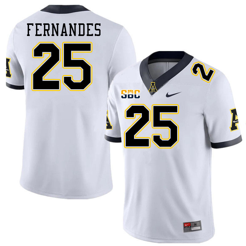 Men #25 Kai Fernandes Appalachian State Mountaineers College Football Jerseys Stitched-White